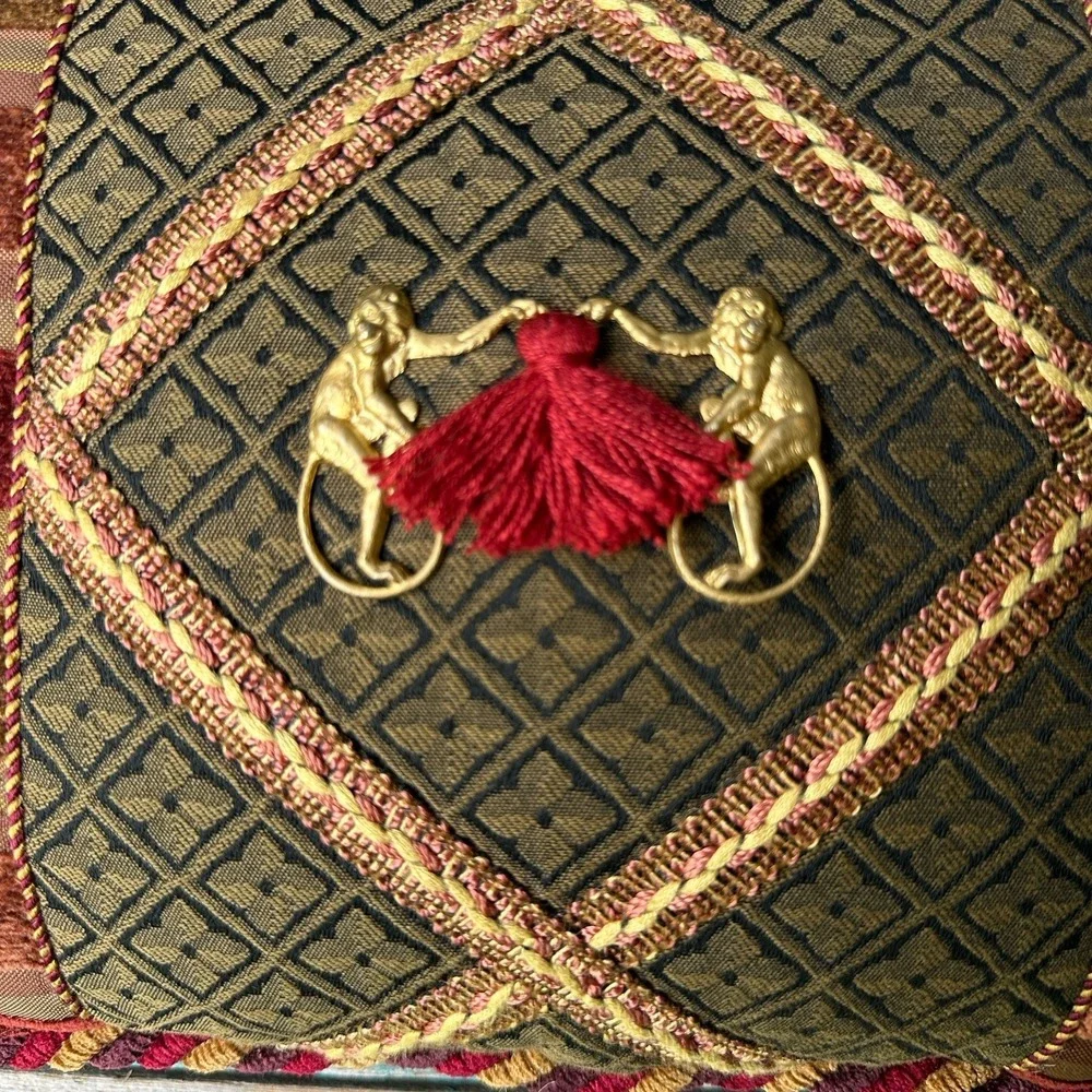Vintage Sweet Dreams Throw Pillow 13x11 Inch Monkey Embellishment Red Tassel